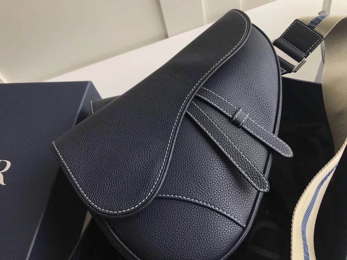 Dior Men's Saddle Belt Bag In Navy Grained Calfskin 754