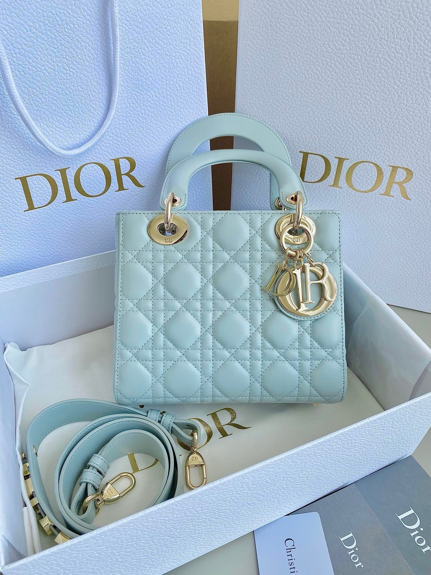 Dior Small Lady Dior My ABCDior Bag in Placid Blue Lambskin 415