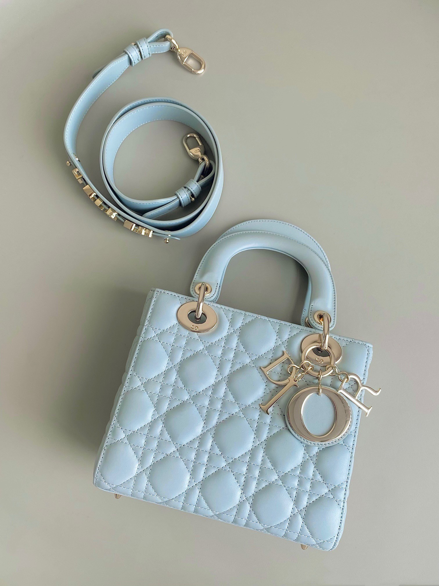 Dior Small Lady Dior My ABCDior Bag in Placid Blue Lambskin 415