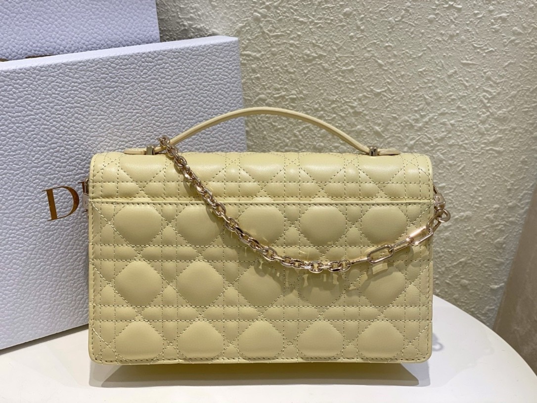 Dior Miss Dior Top Handle Bag in Pastel Yellow Cannage Lambskin 491