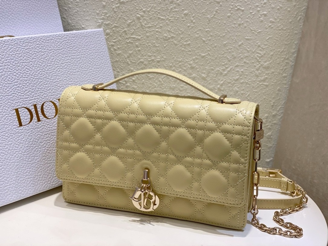 Dior Miss Dior Top Handle Bag in Pastel Yellow Cannage Lambskin 491