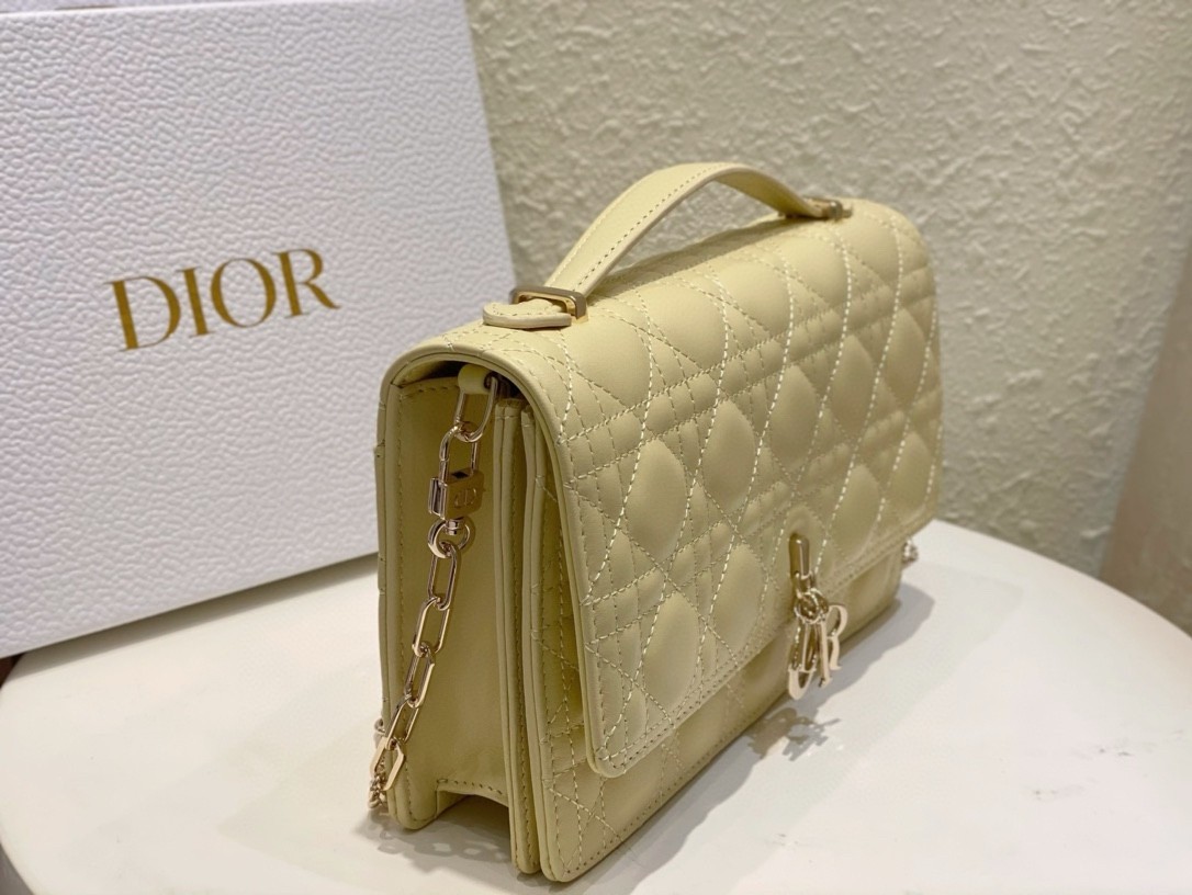 Dior Miss Dior Top Handle Bag in Pastel Yellow Cannage Lambskin 491