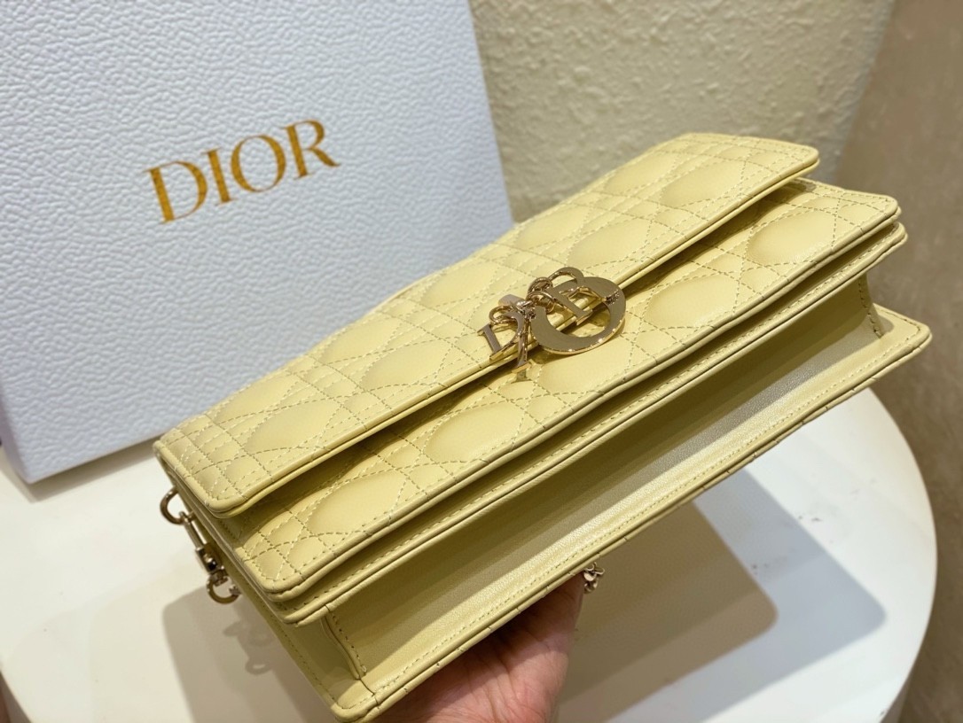 Dior Miss Dior Top Handle Bag in Pastel Yellow Cannage Lambskin 491