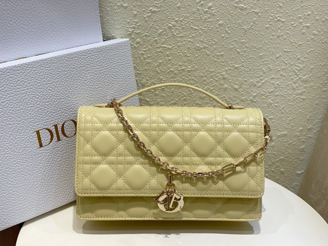 Dior Miss Dior Top Handle Bag in Pastel Yellow Cannage Lambskin 491