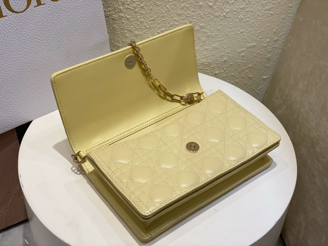 Dior Miss Dior Top Handle Bag in Pastel Yellow Cannage Lambskin 491