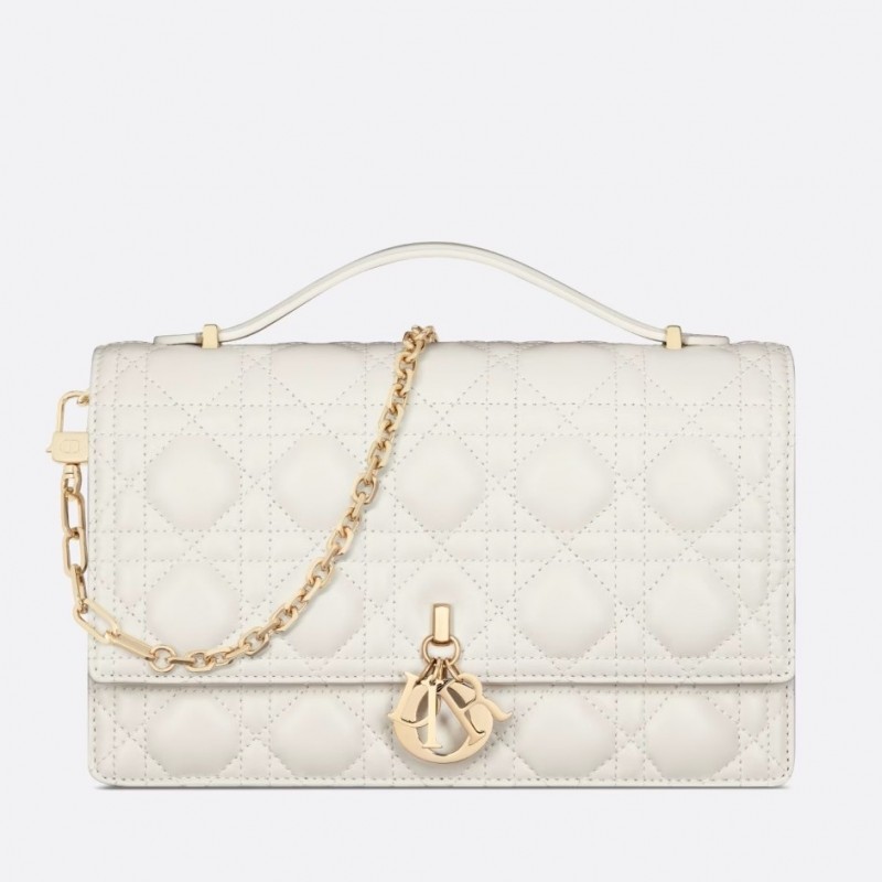 Dior Miss Dior Top Handle Bag in White Cannage Lambskin 835