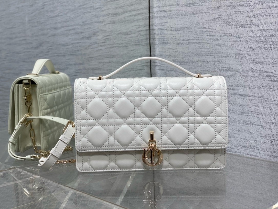 Dior Miss Dior Top Handle Bag in White Cannage Lambskin 835