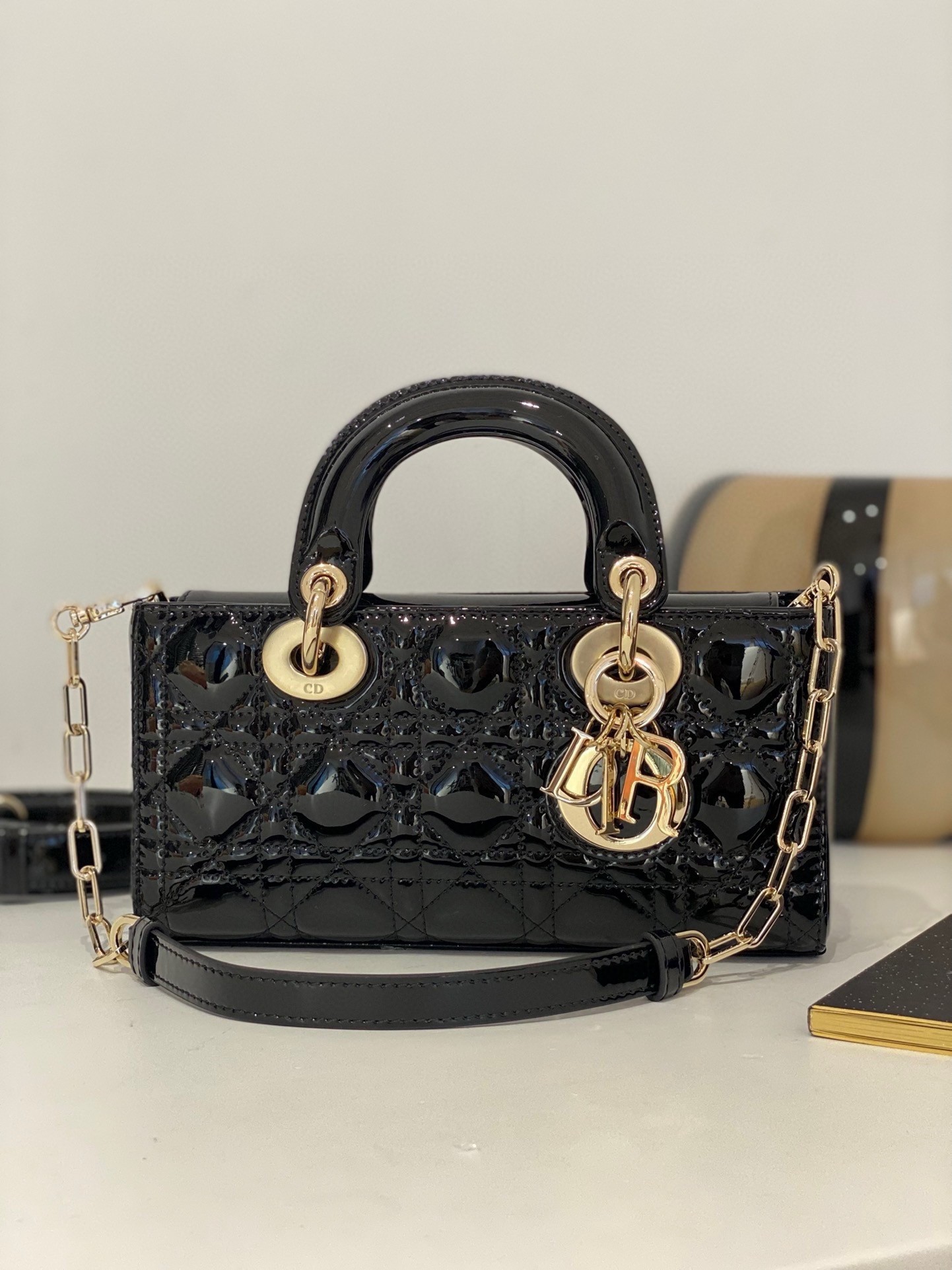 Dior Lady D-Joy Small Bag in Black Patent Calfskin 045