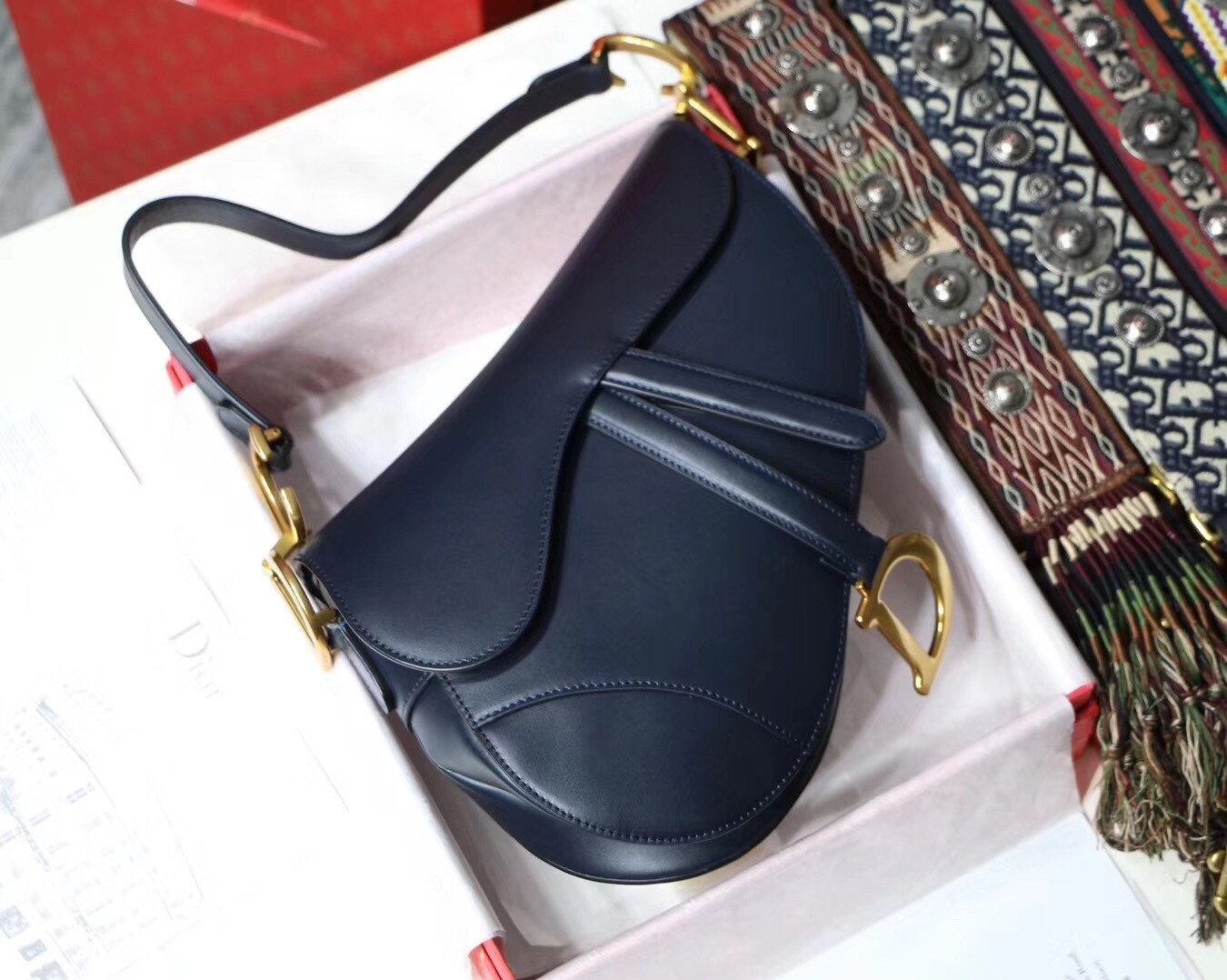 Dior Saddle Bag In Navy Blue Calfskin 968