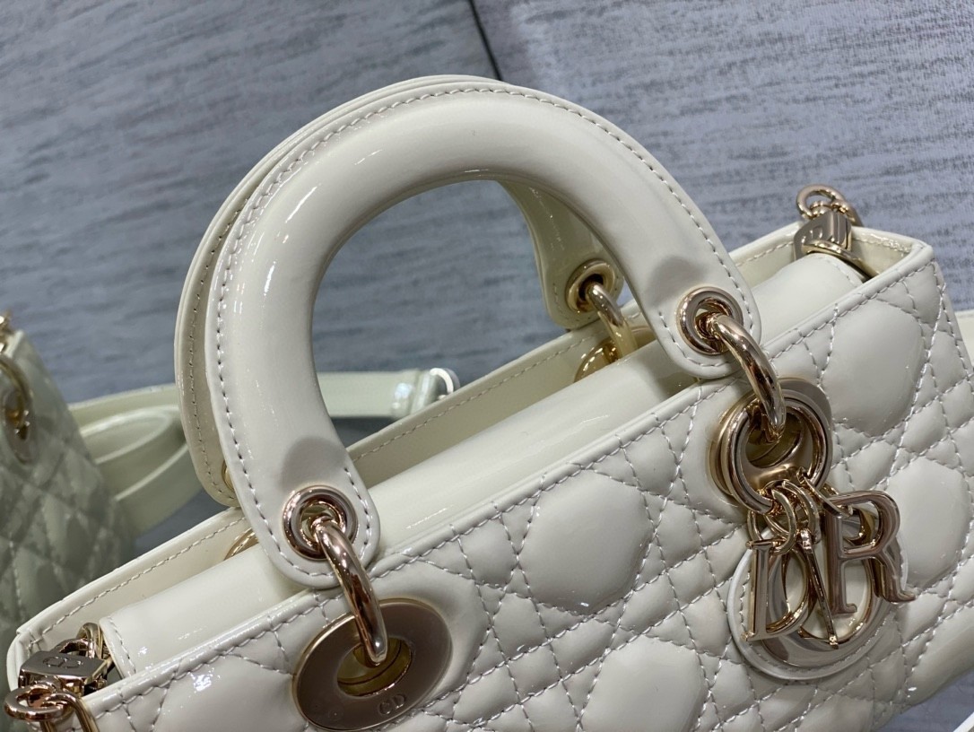 Dior Lady D-Joy Small Bag in White Patent Calfskin 099