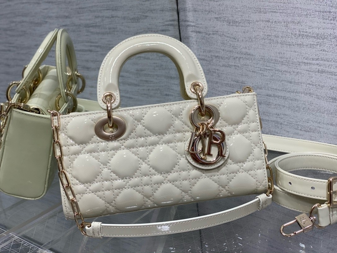 Dior Lady D-Joy Small Bag in White Patent Calfskin 099