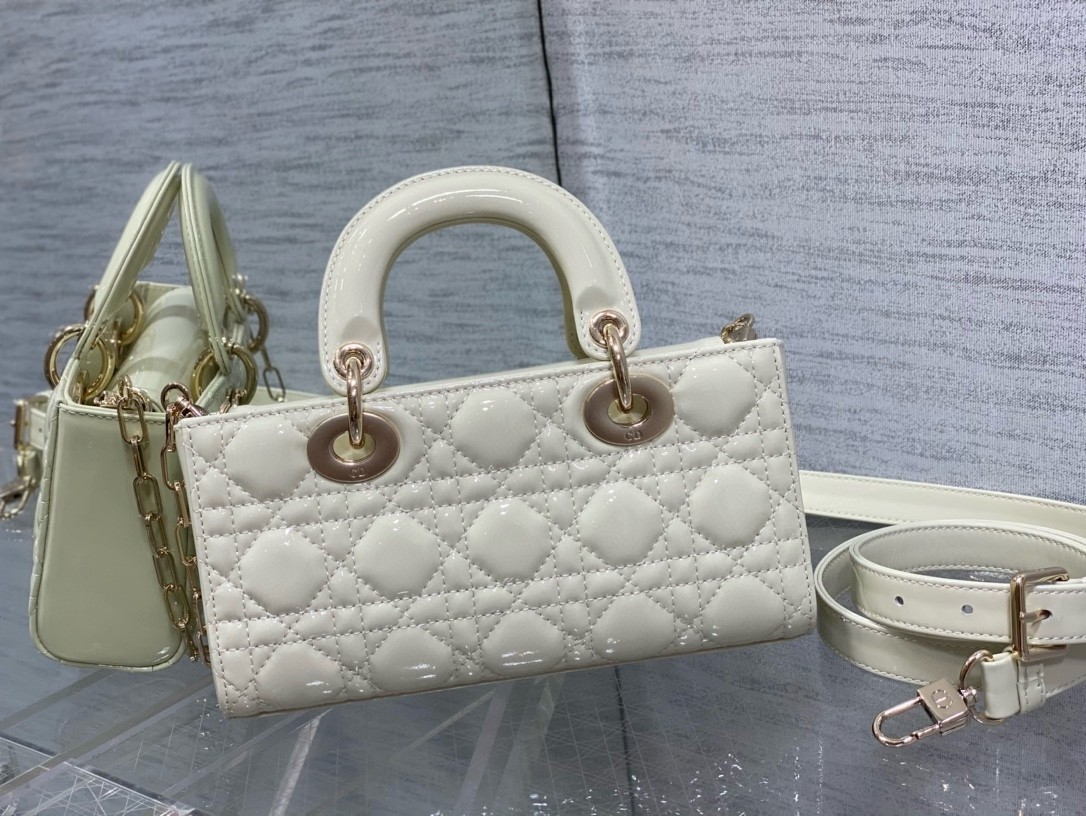 Dior Lady D-Joy Small Bag in White Patent Calfskin 099