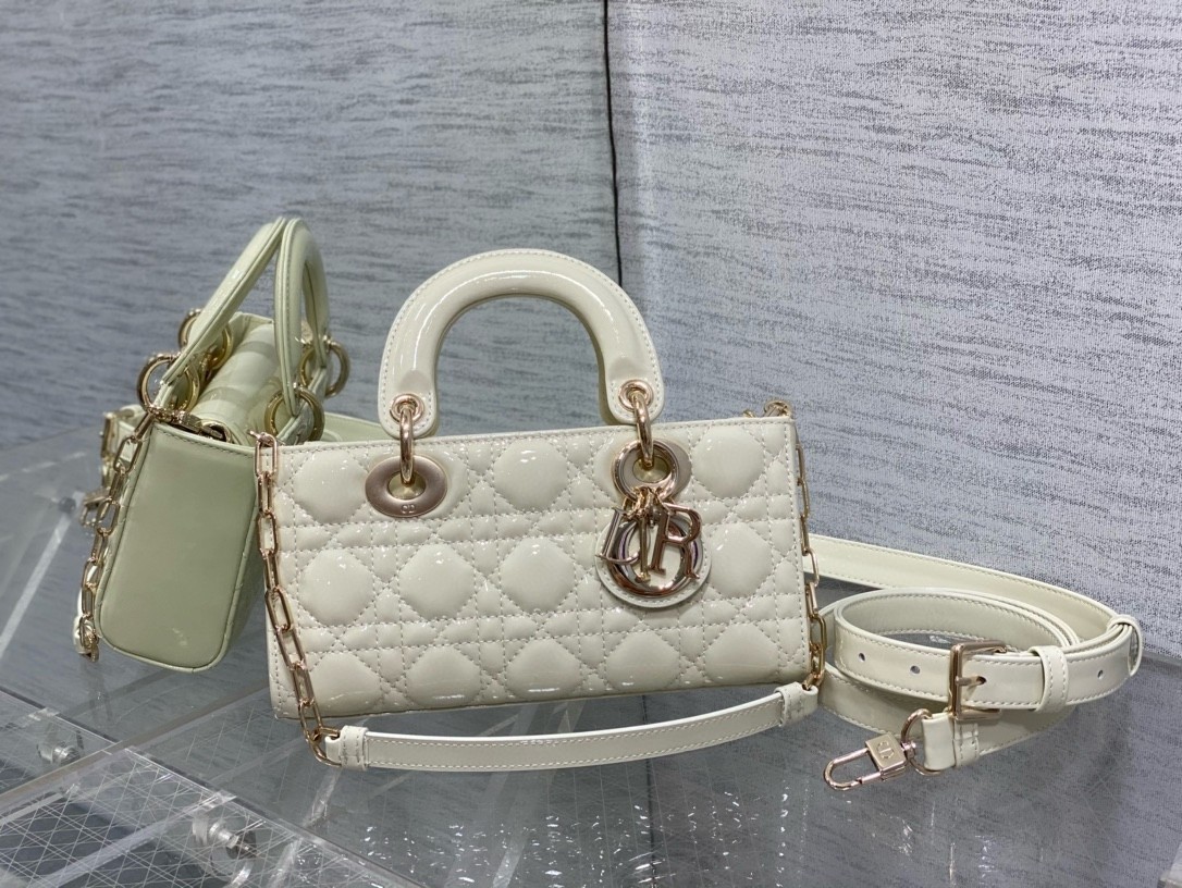 Dior Lady D-Joy Small Bag in White Patent Calfskin 099