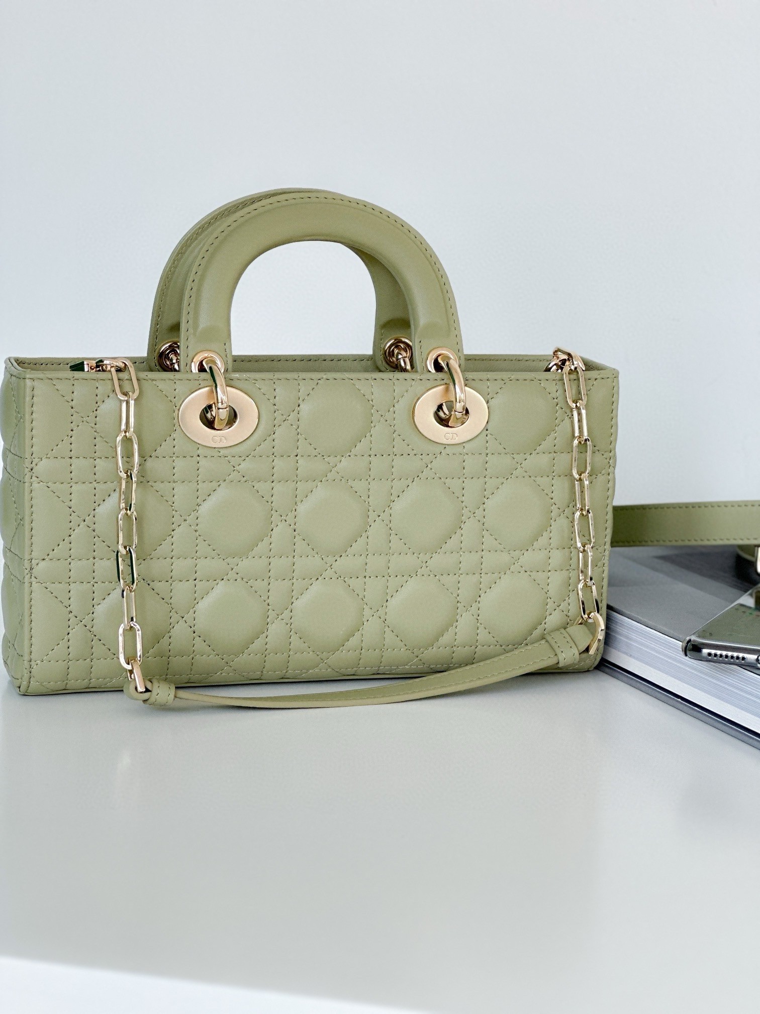 Dior Lady D-Joy Medium Bag In Ethereal Green Cannage Lambskin 205