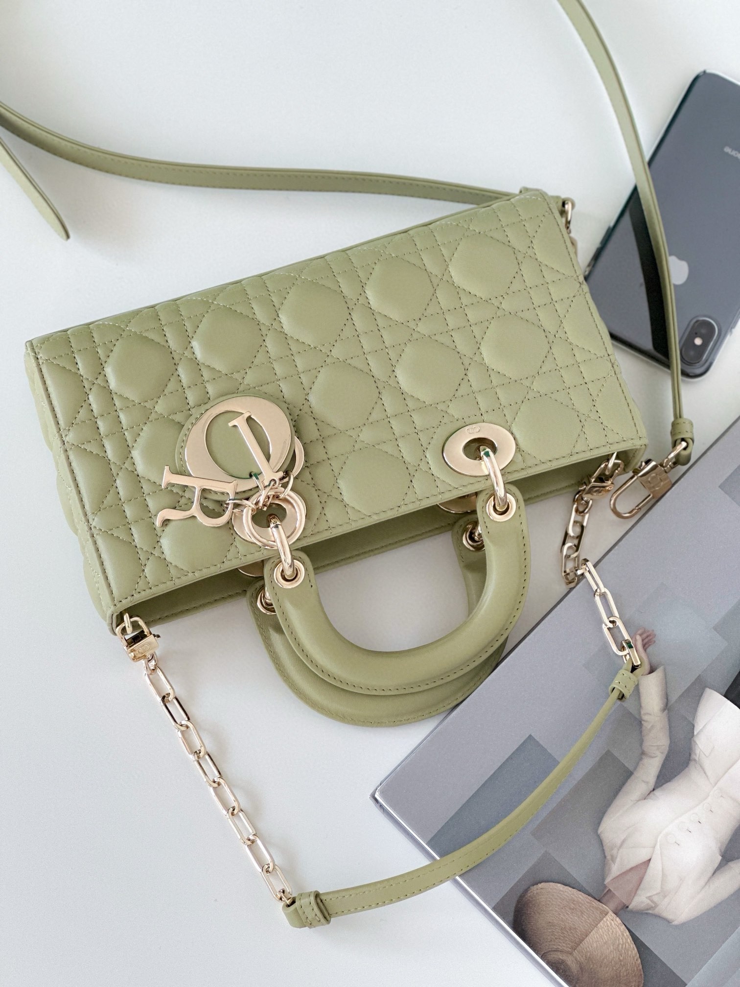 Dior Lady D-Joy Medium Bag In Ethereal Green Cannage Lambskin 205