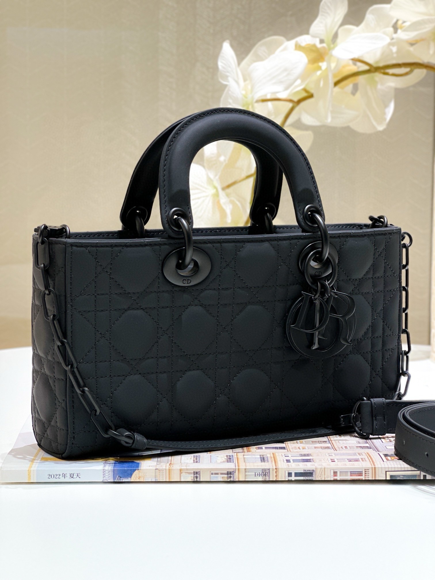 Dior Lady D-Joy Medium Bag in Black Ultramatte Calfskin 241