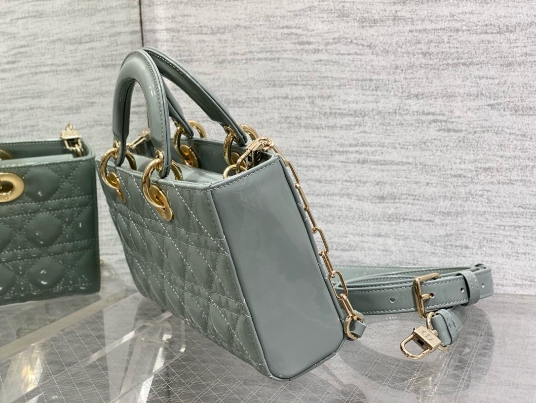 Dior Lady D-Joy Medium Bag in Grey Patent Cannage Calfskin 277