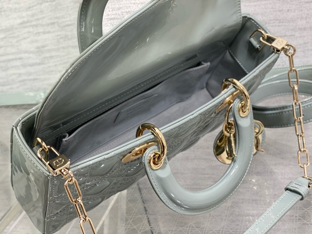 Dior Lady D-Joy Medium Bag in Grey Patent Cannage Calfskin 277