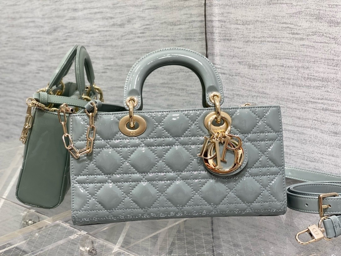 Dior Lady D-Joy Medium Bag in Grey Patent Cannage Calfskin 277