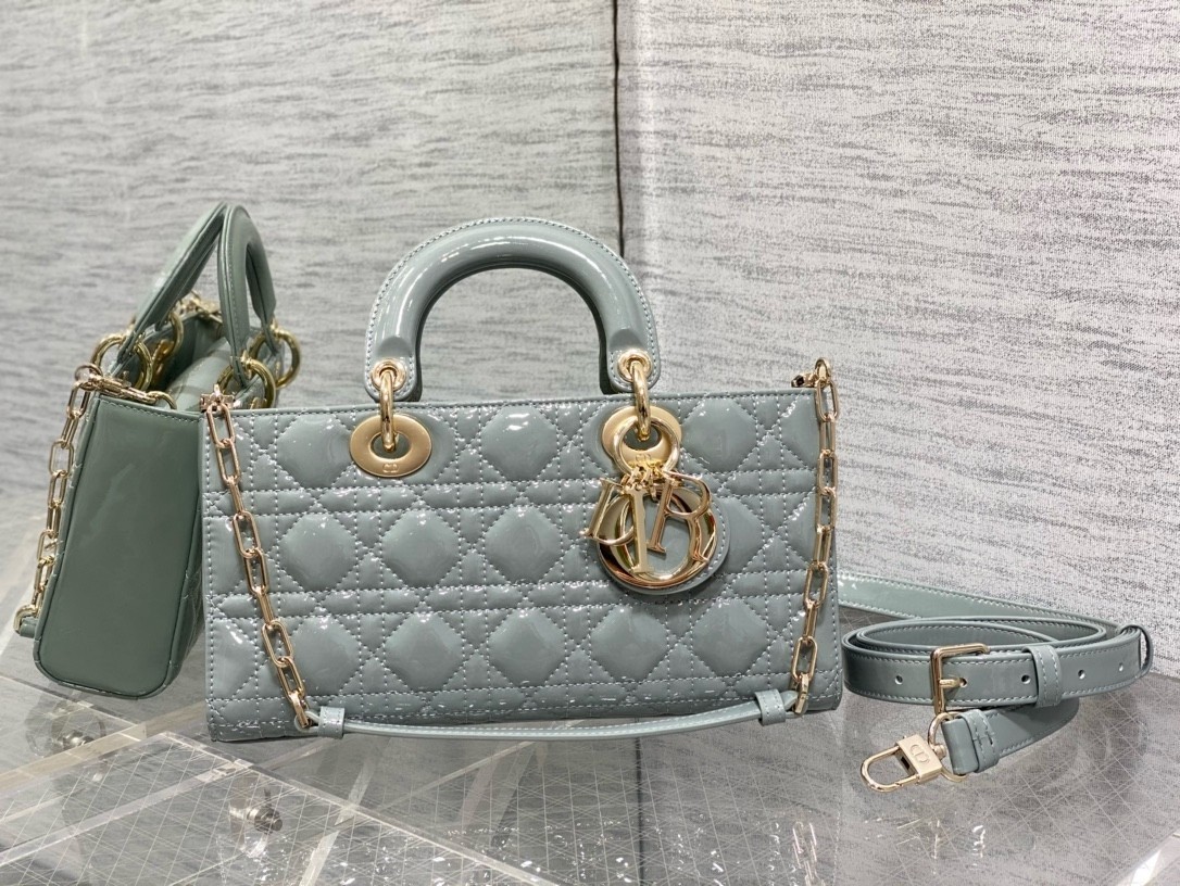 Dior Lady D-Joy Medium Bag in Grey Patent Cannage Calfskin 277