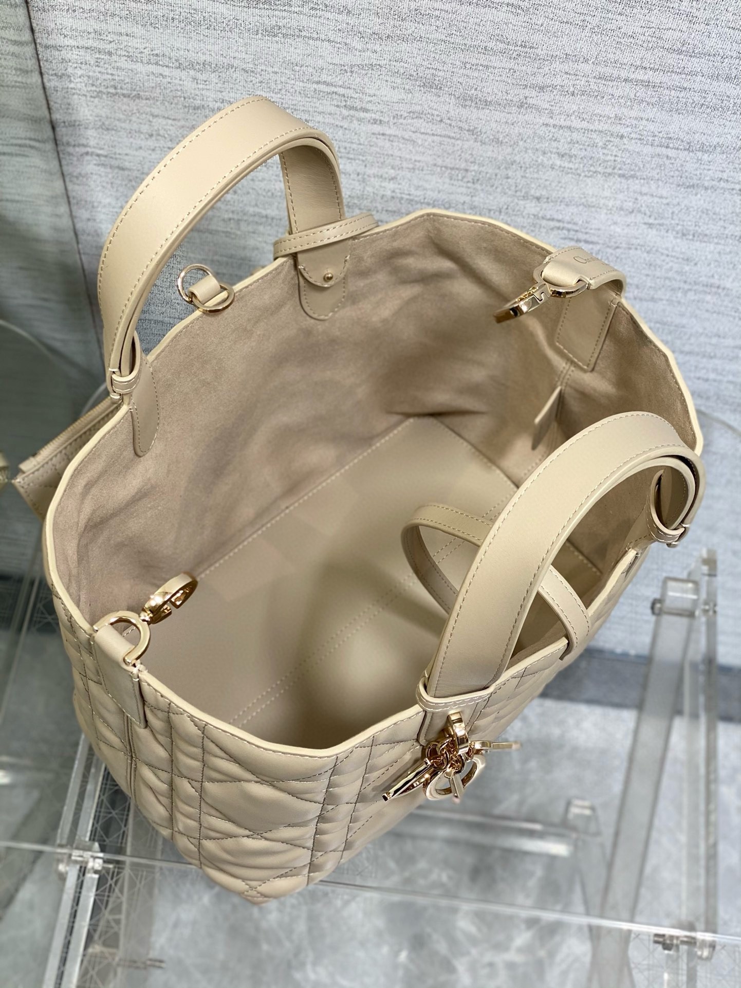 Dior Toujours Medium Bag in Beige Macrocannage Calfskin 116