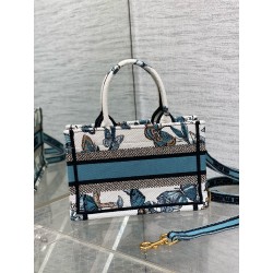 Dior Mini Book Tote with Strap in Blue Toile de Jouy Mexico Embroidery 206