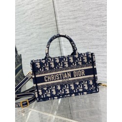 Dior Mini Book Tote with Strap in Blue Dior Oblique Embroidery 234