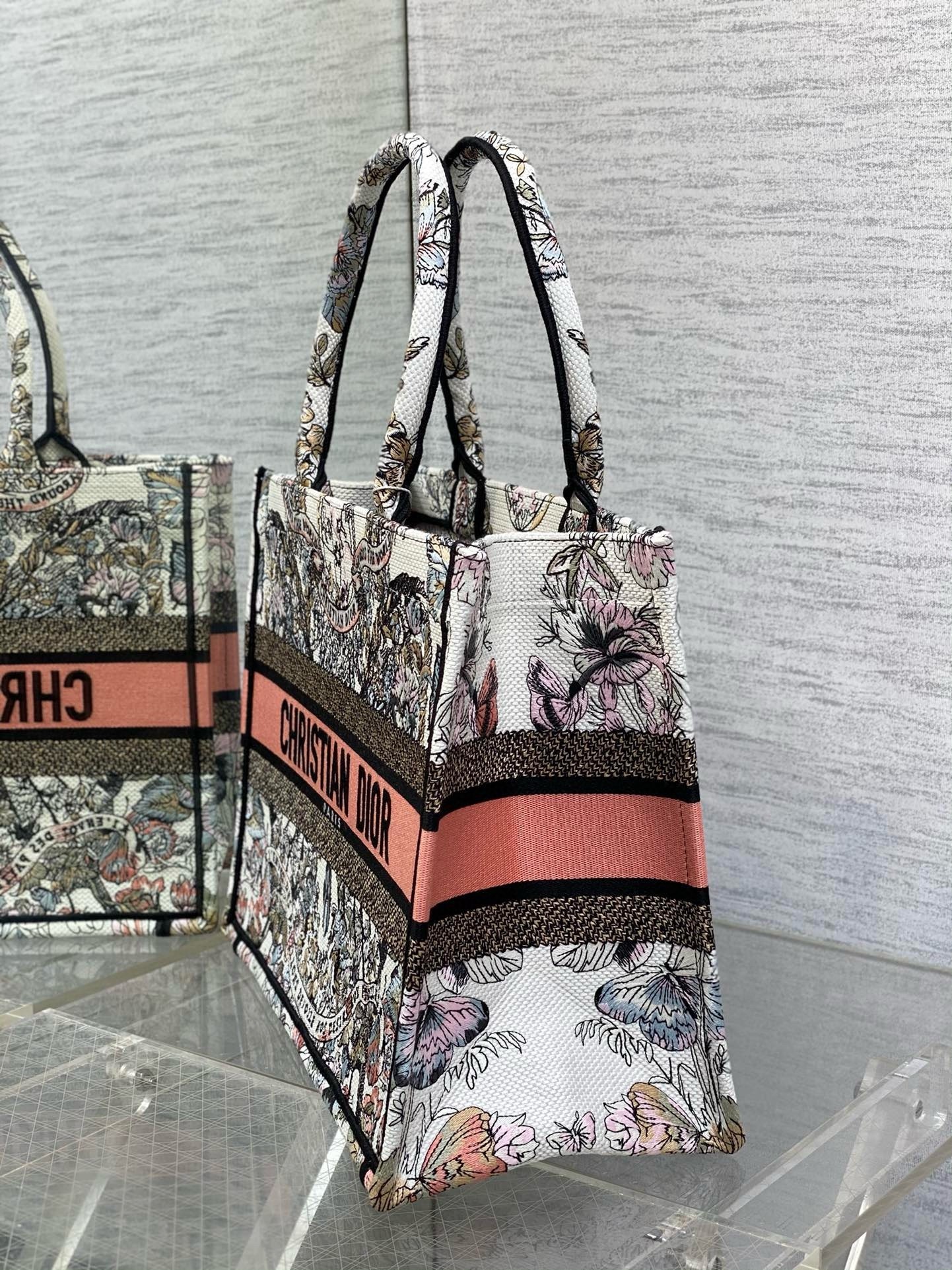 Dior Medium Book Tote Bag in Butterfly Around The World Embroidery 264