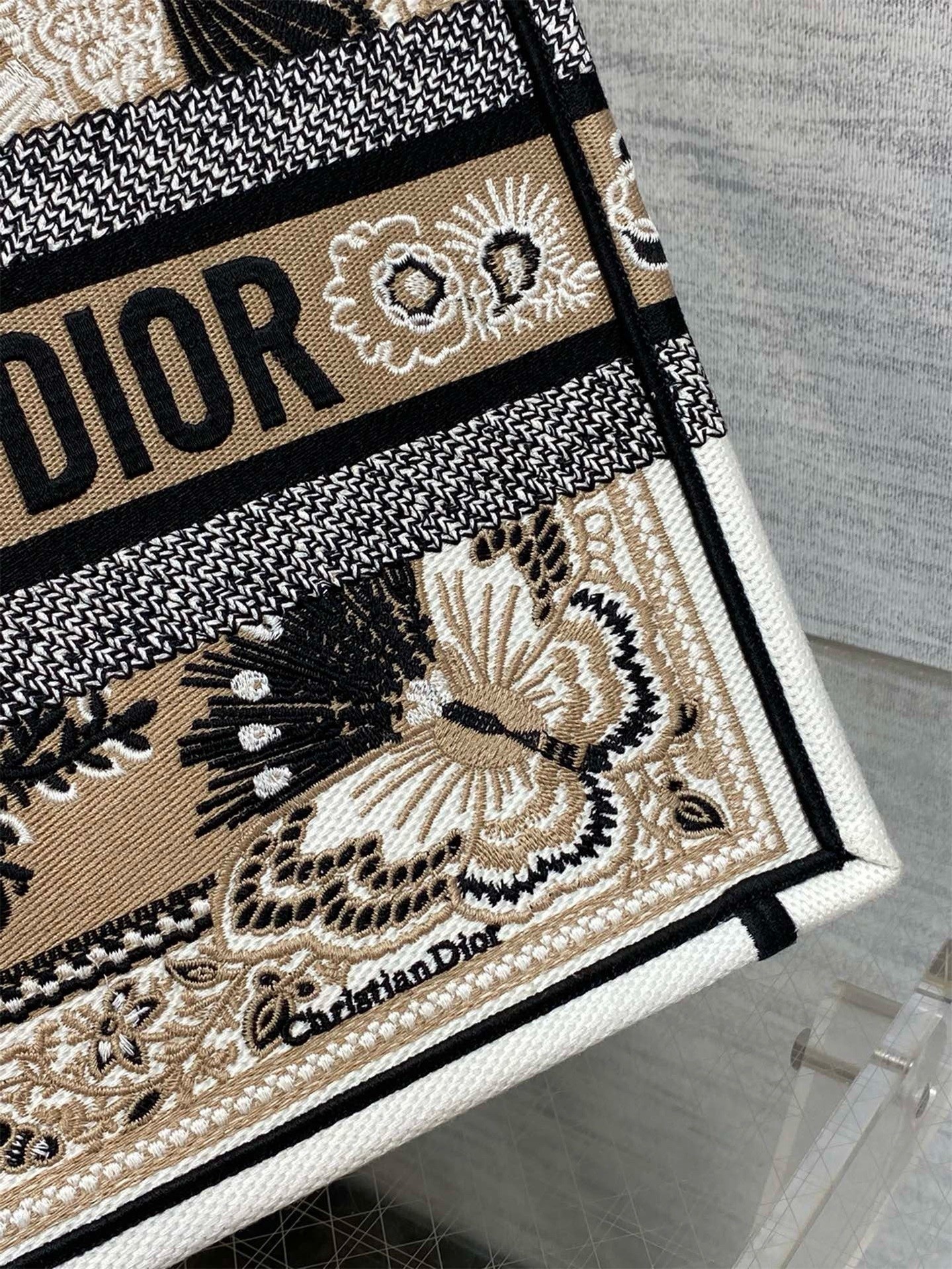 Dior Medium Book Tote Bag in Beige Butterfly Bandana Embroidery  300