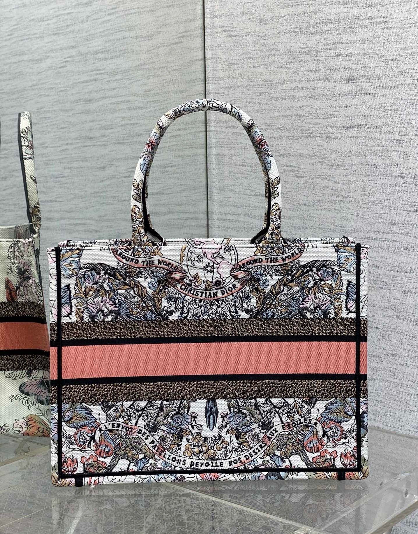 Dior Medium Book Tote Bag in Butterfly Around The World Embroidery 264