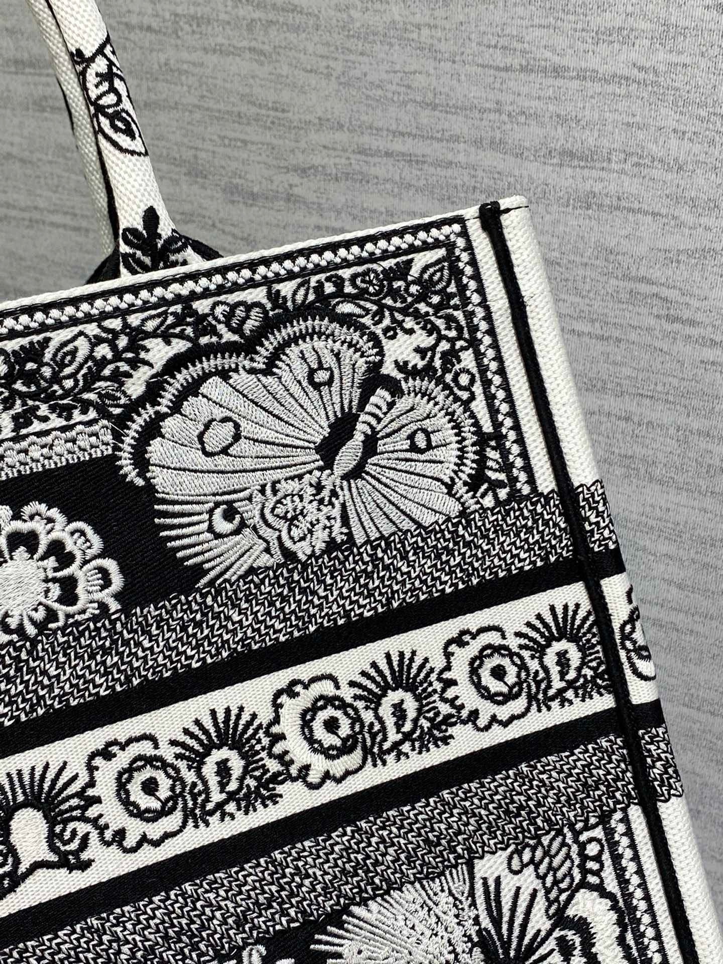 Dior Medium Book Tote Bag in Black and White Butterfly Bandana Embroidery  332