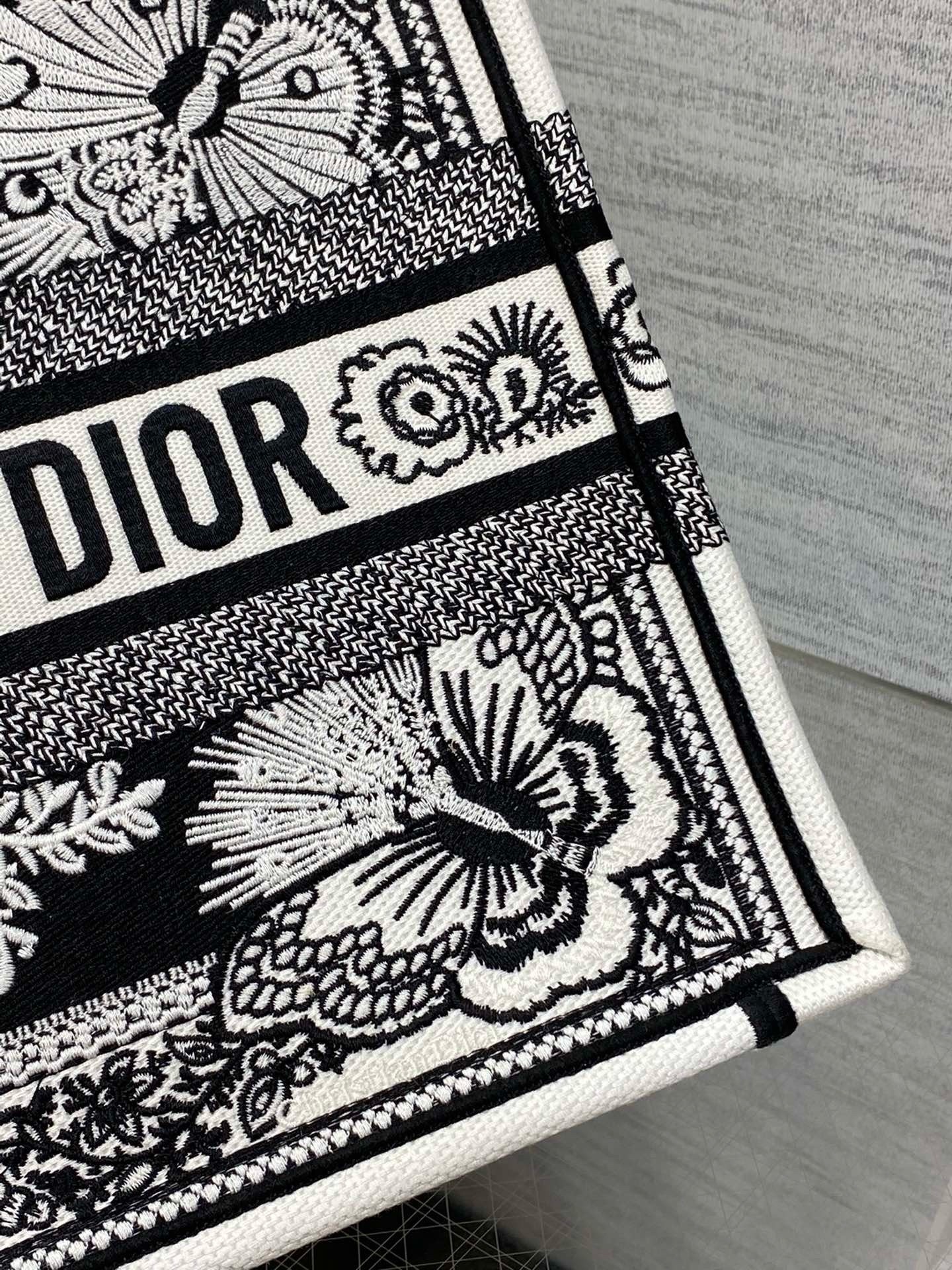 Dior Medium Book Tote Bag in Black and White Butterfly Bandana Embroidery  332