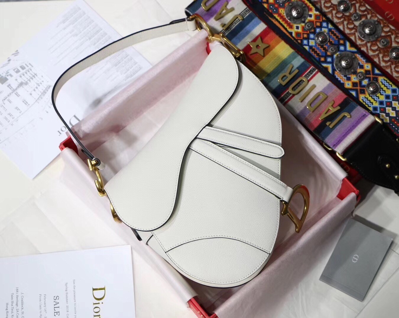 Dior Saddle Bag In White Grained Calfskin 661