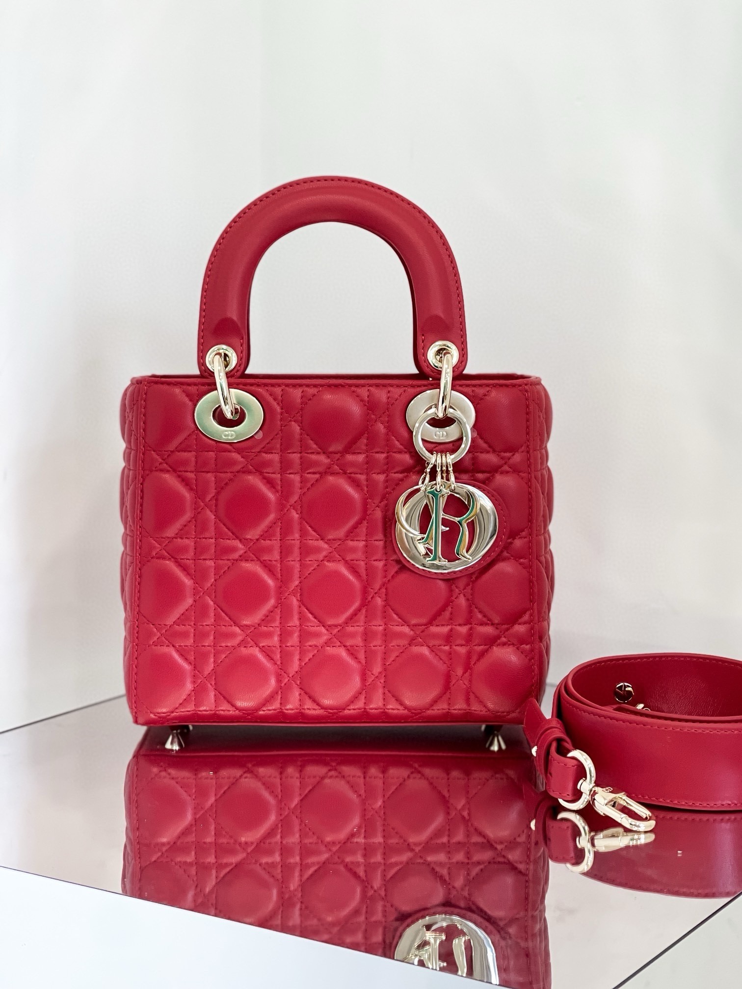 Dior Small Lady Dior My ABCDior Bag in Red Lambskin 516