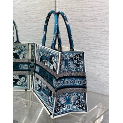 Dior Medium Book Tote Bag in Blue Butterfly Bandana Embroidery 549