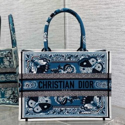 Dior Medium Book Tote Bag in Blue Butterfly Bandana Embroidery 549