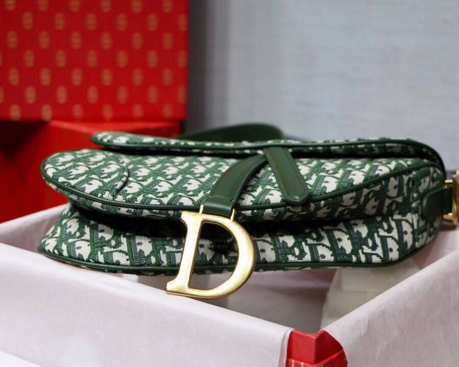 Dior Saddle Bag In Green Oblique Jacquard Canvas 695