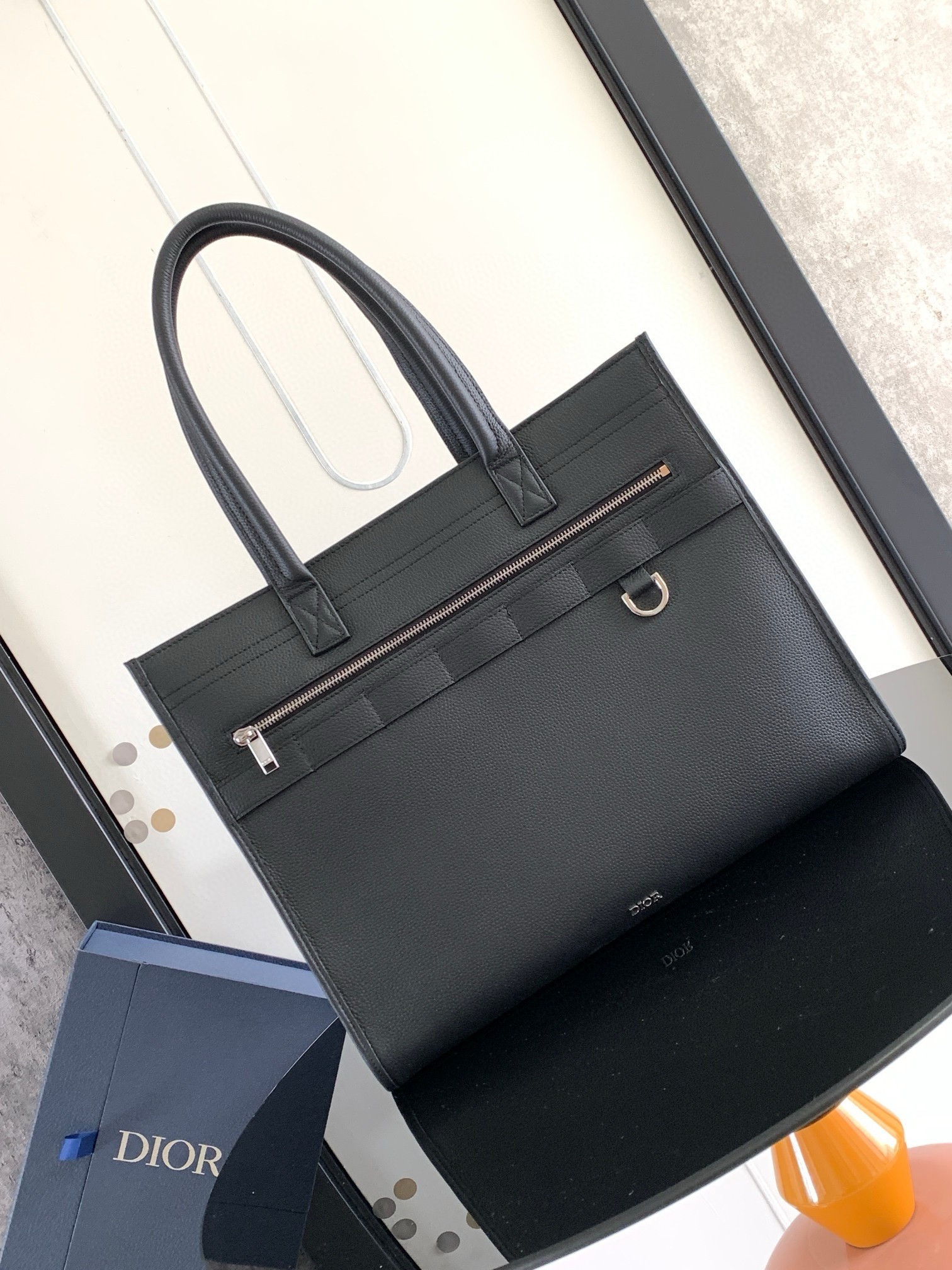 Dior Safari Tote Bag in Black Grained Calfskin 824