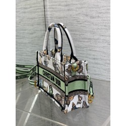 Dior Mini Book Tote with Strap in White Toile de Jouy Mexico Embroidery 899