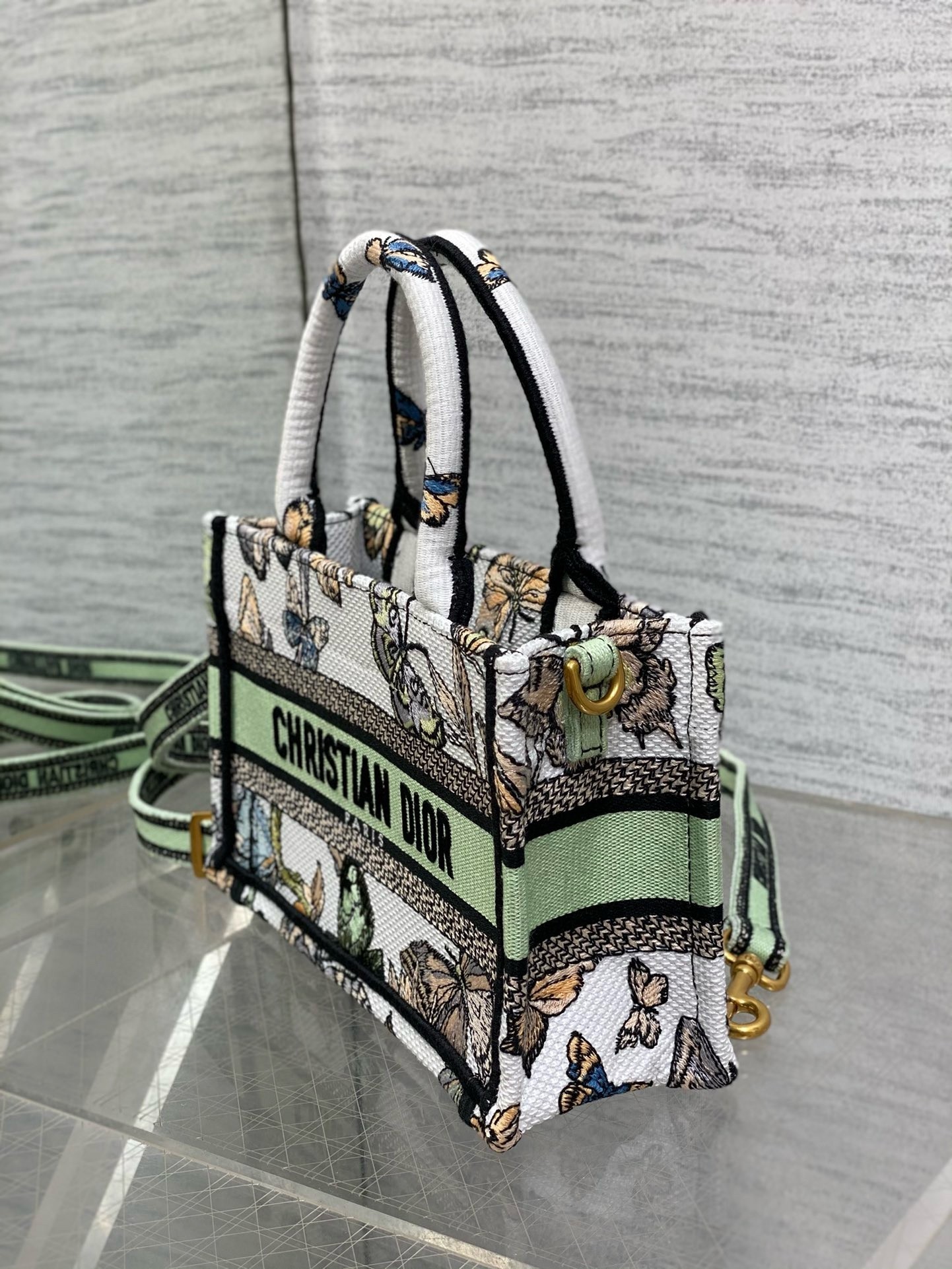 Dior Mini Book Tote with Strap in White Toile de Jouy Mexico Embroidery 899