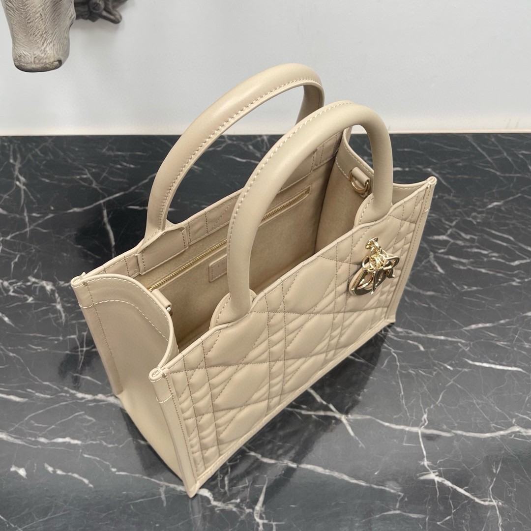 Dior Small Book Tote Bag with Strap in Beige Macrocannage Calfskin  933