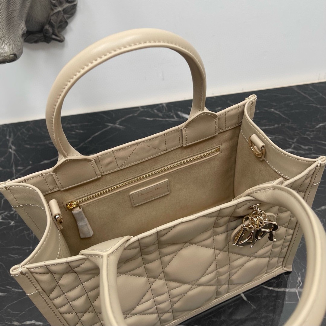 Dior Small Book Tote Bag with Strap in Beige Macrocannage Calfskin  933