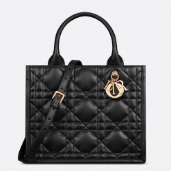 Dior Small Book Tote Bag with Strap in Black Macrocannage Calfskin 976