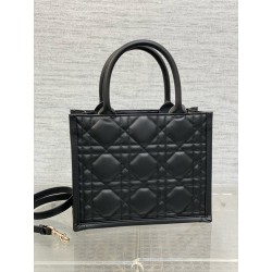 Dior Small Book Tote Bag with Strap in Black Macrocannage Calfskin 976