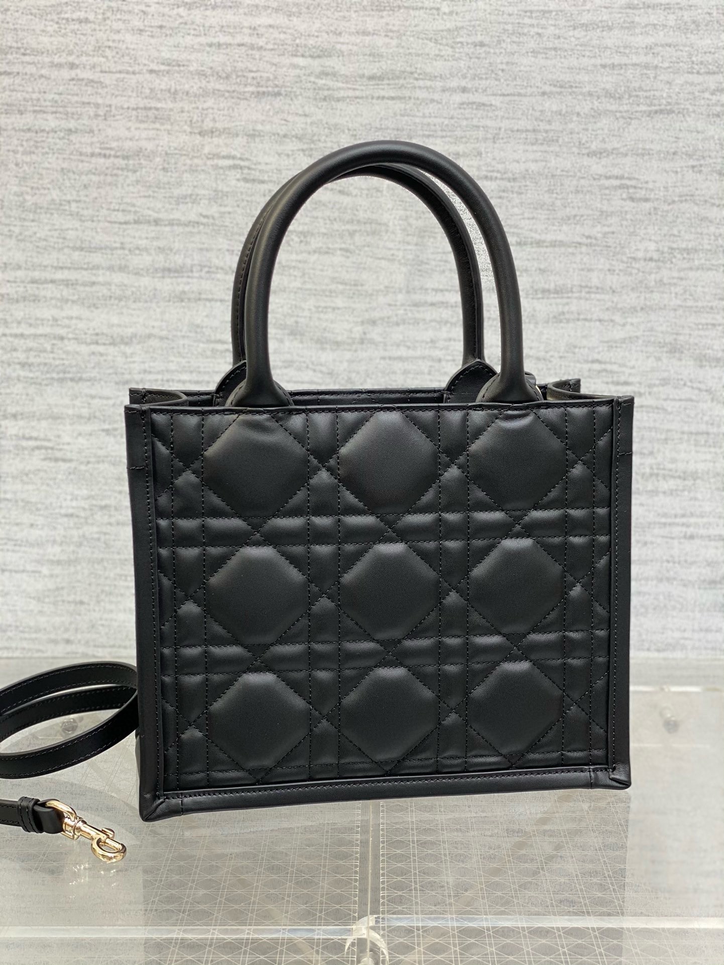 Dior Small Book Tote Bag with Strap in Black Macrocannage Calfskin 976