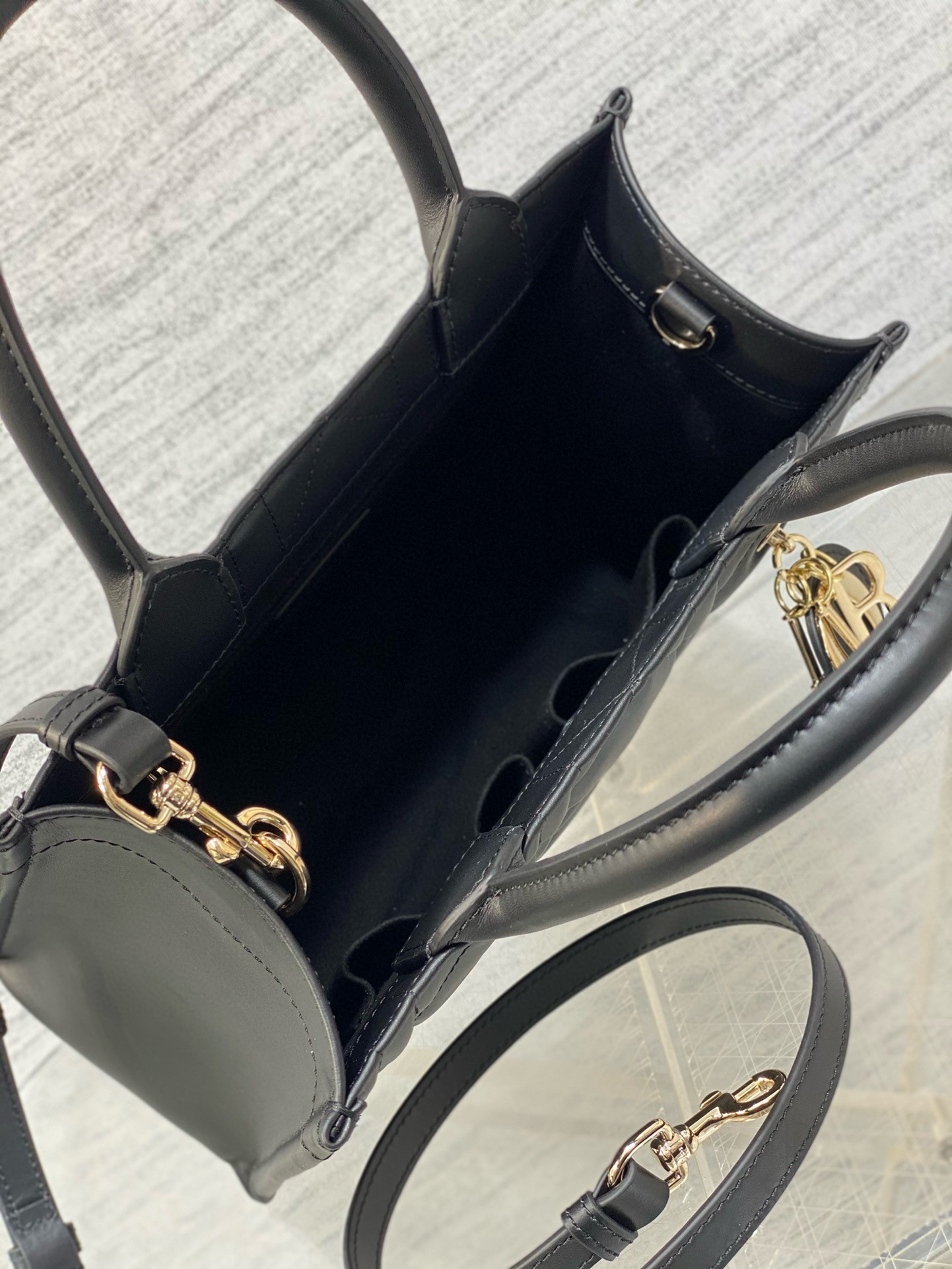 Dior Small Book Tote Bag with Strap in Black Macrocannage Calfskin 976