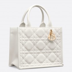 Dior Small Book Tote Bag with Strap in White Macrocannage Calfskin 001