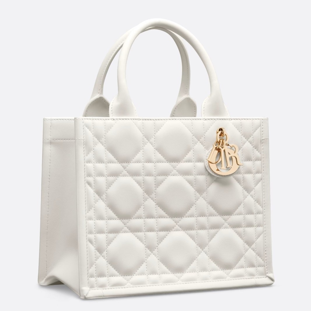 Dior Small Book Tote Bag with Strap in White Macrocannage Calfskin 001