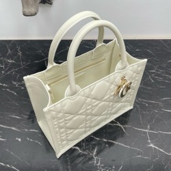 Dior Small Book Tote Bag with Strap in White Macrocannage Calfskin 001