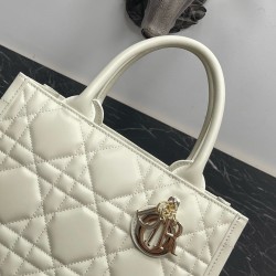 Dior Small Book Tote Bag with Strap in White Macrocannage Calfskin 001